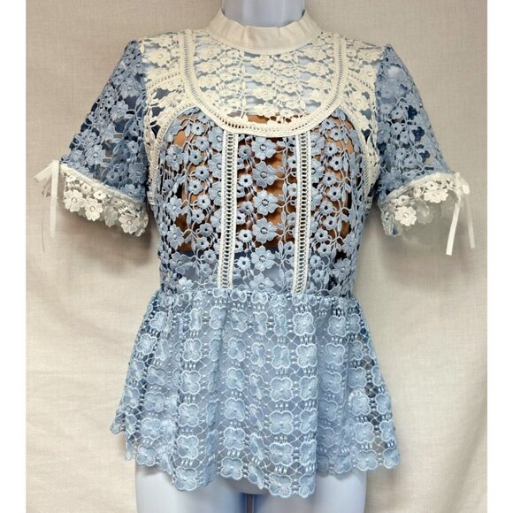 Self Portrait Blouse Top Petal Panelled Top Baby Blue Size 0 UK4 Orig Price $340 - Picture 4 of 16